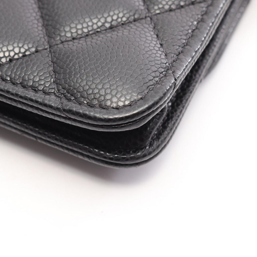 Chanel Shoulder Bag Quilted Card Slot Black Caviar Leather Classic Flap — view 6