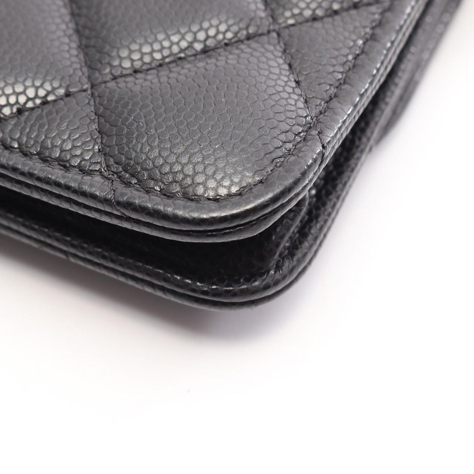 Chanel Shoulder Bag Quilted Card Slot Black Caviar Leather Classic Flap — view 6