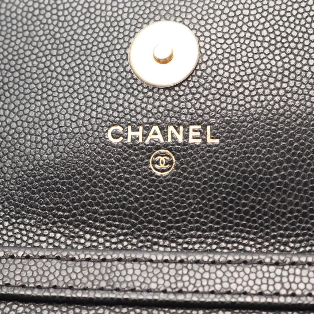 Chanel Shoulder Bag Quilted Card Slot Black Caviar Leather Classic Flap — view 4