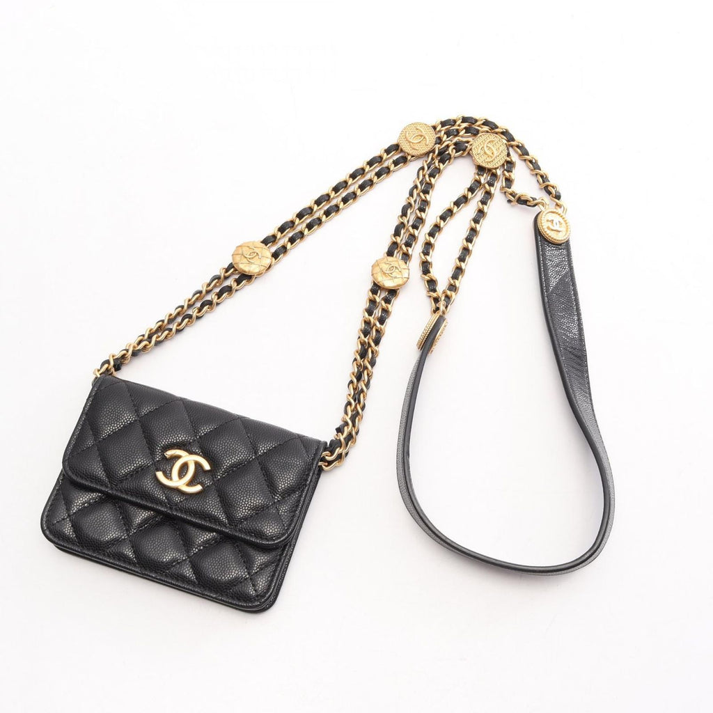 Chanel Shoulder Bag Quilted Card Slot Black Caviar Leather Classic Flap — view 7