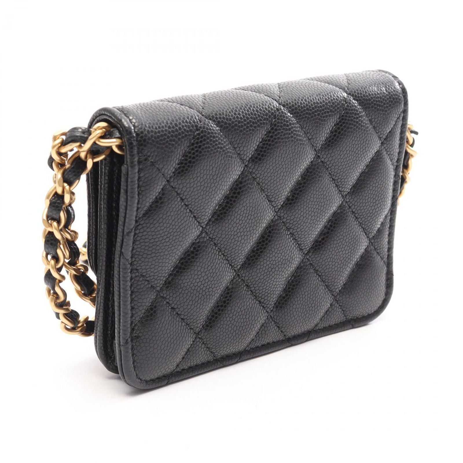 Chanel Shoulder Bag Quilted Card Slot Black Caviar Leather Classic Flap — view 2