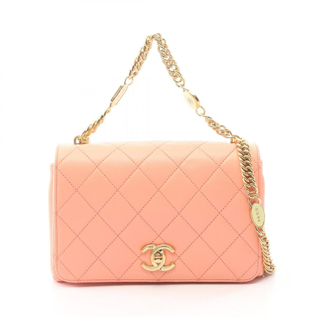 Chanel Shoulder Bag Quilted 2-Way Coral Pink Lambskin Small Flap Chain