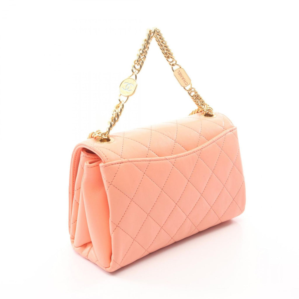 Chanel Shoulder Bag Quilted 2-Way Coral Pink Lambskin Small Flap Chain — view 2