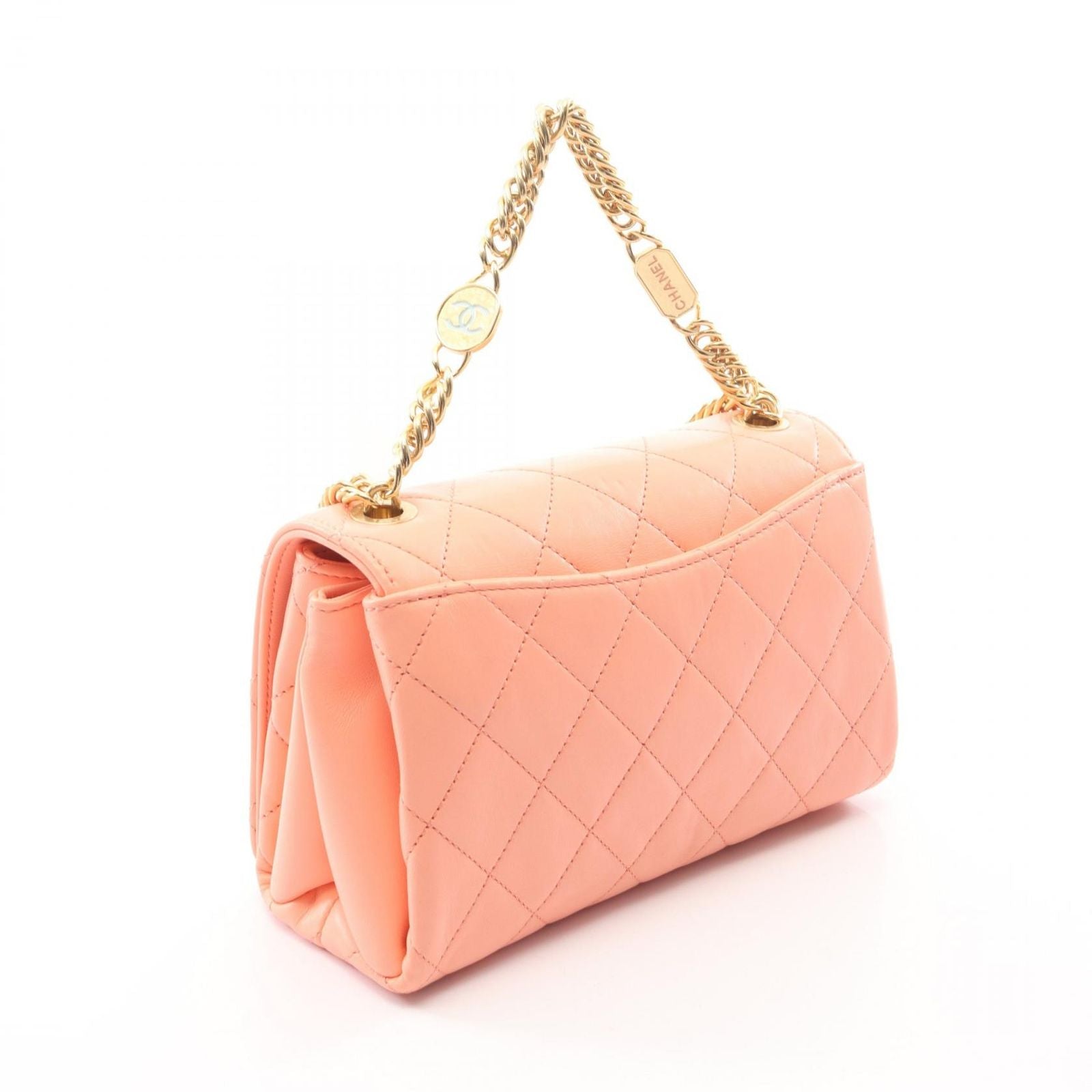 Chanel Shoulder Bag Quilted 2-Way Coral Pink Lambskin Small Flap Chain — view 2