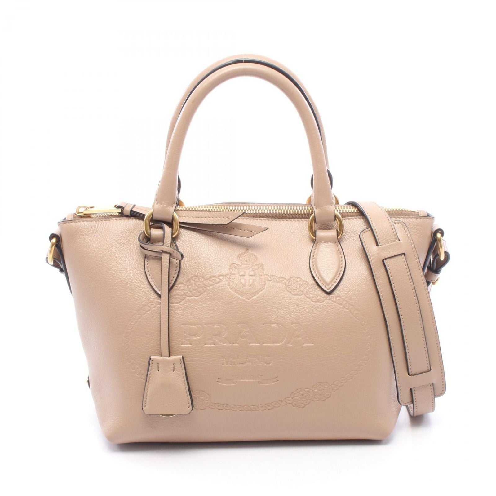 Prada Glace'Calfskin 2-Way Beige Leather Handbag