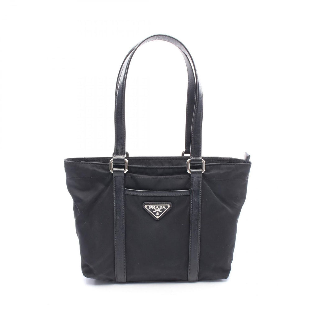 Prada Tote Bag Triangle Logo Black Nylon Saffiano Leather Mini