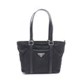 Prada Tote Bag Triangle Logo Black Nylon Saffiano Leather Mini