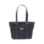 Prada Tote Bag Triangle Logo Black Nylon Saffiano Leather Mini