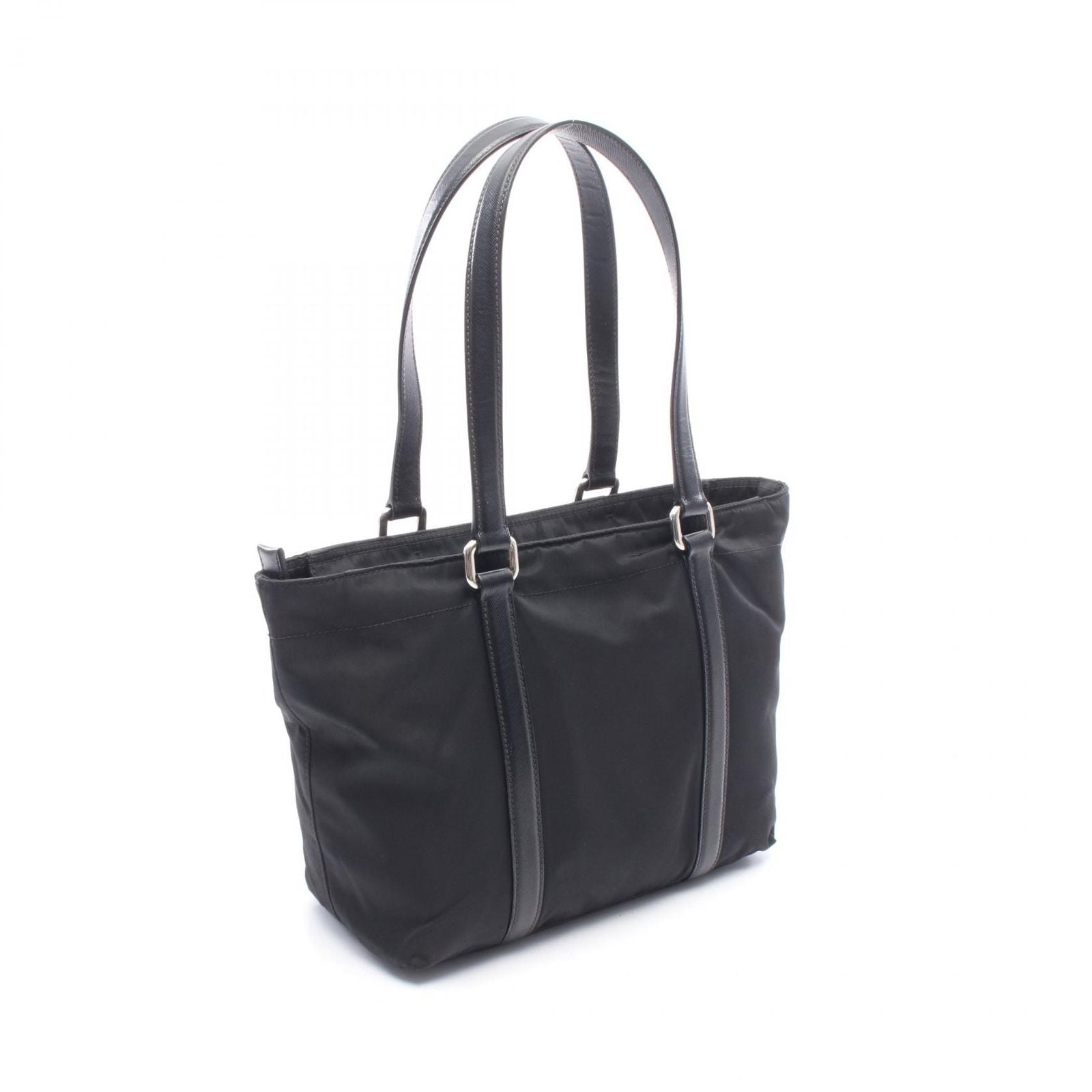 Prada Tote Bag Triangle Logo Black Nylon Saffiano Leather Mini — view 2