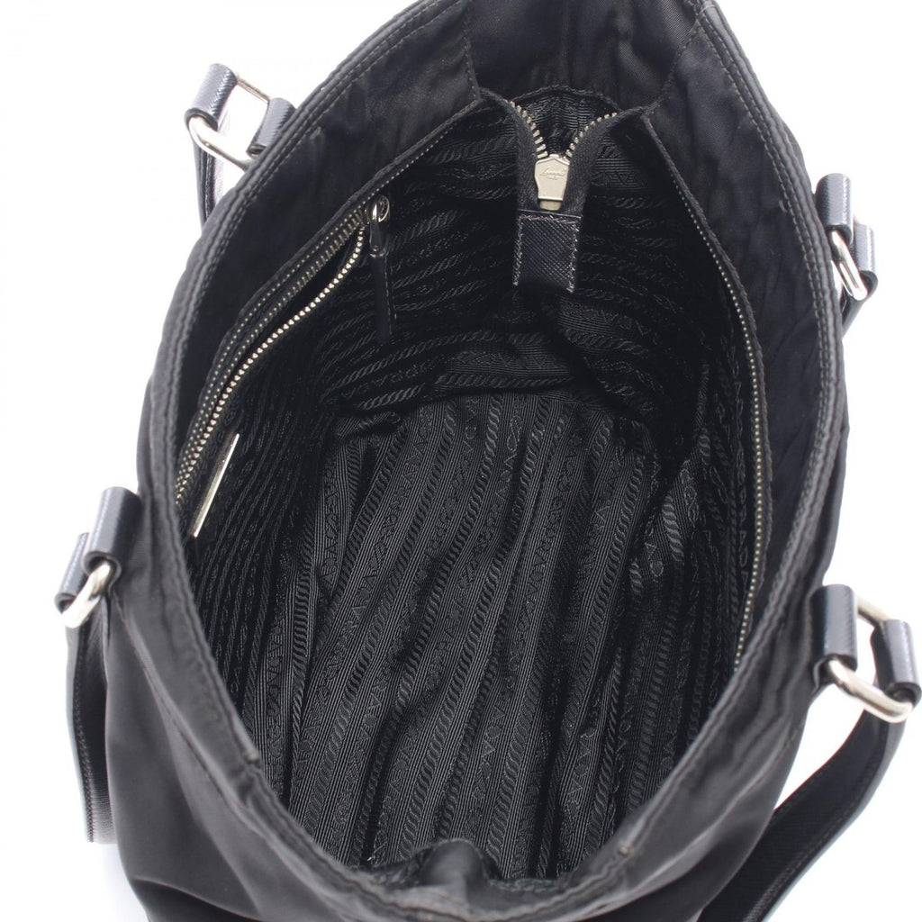 Prada Tote Bag Triangle Logo Black Nylon Saffiano Leather Mini — view 3
