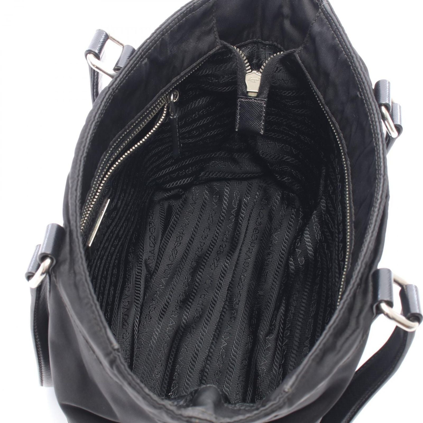 Prada Tote Bag Triangle Logo Black Nylon Saffiano Leather Mini — view 3