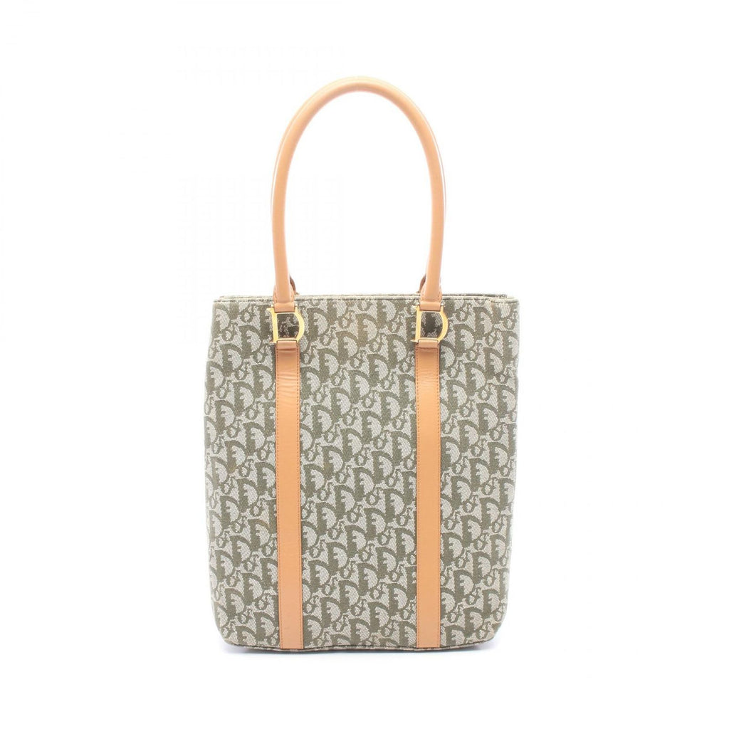 Dior Tote Bag Trotter Green Beige Canvas Leather