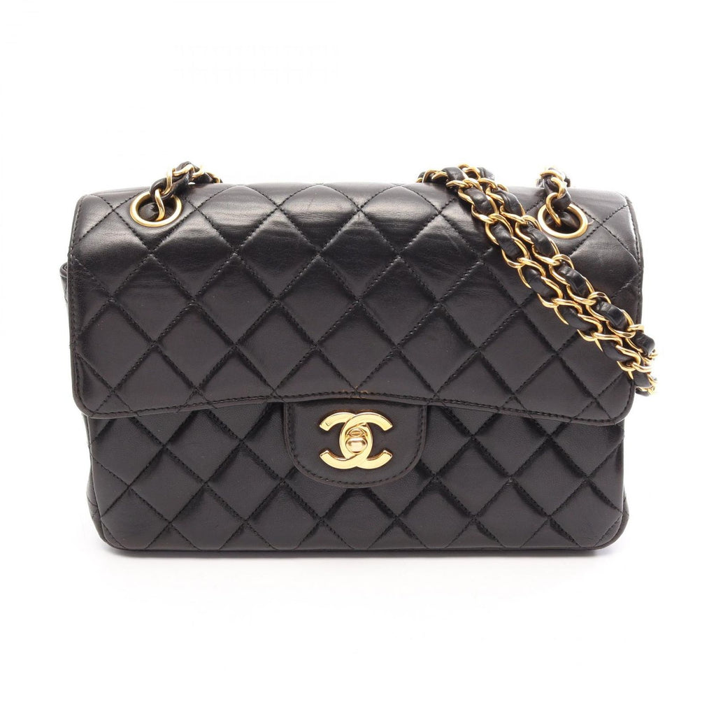 Chanel Shoulder Bag Quilted Face Black Lambskin Chain