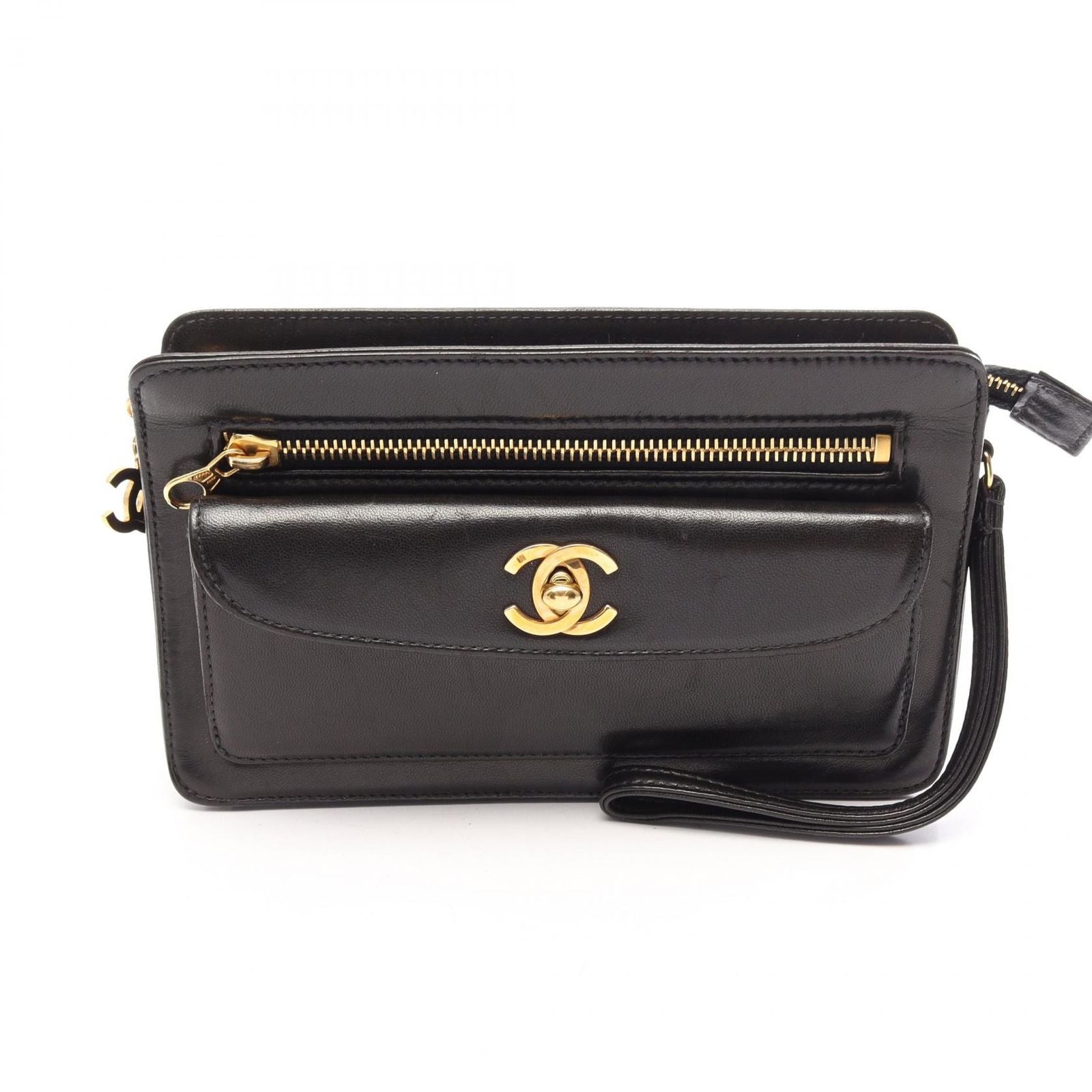 Chanel Clutch CC Logo Black Lambskin Second