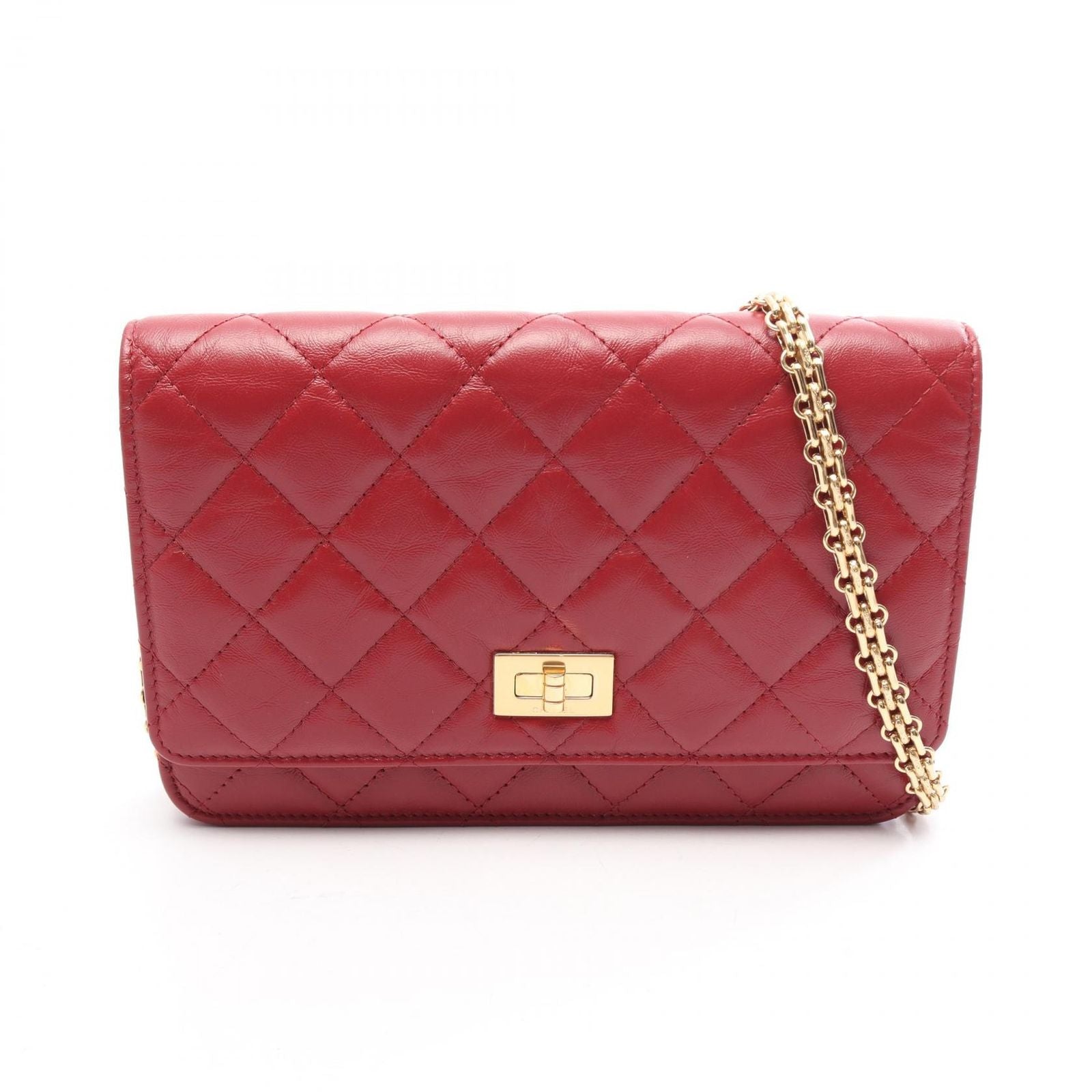 Chanel Shoulder Bag 2.55 Quilted Red Calfskin Chain Wallet
