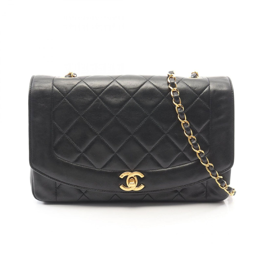 Chanel Shoulder Bag Quilted Diana Flap Black Lambskin Chain