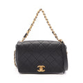 Chanel Shoulder Bag Quilted Full Flap 2-Way Black Caviar Leather Mini Chain