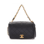 Chanel Shoulder Bag Quilted Full Flap 2-Way Black Caviar Leather Mini Chain