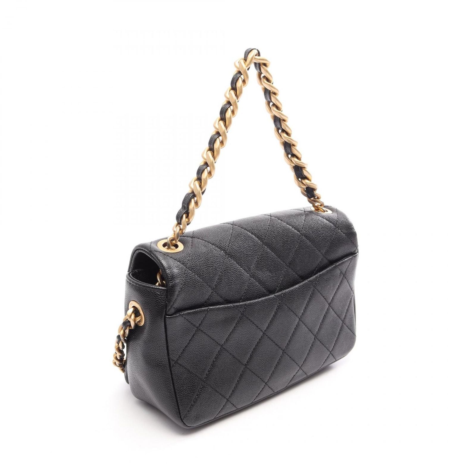 Chanel Shoulder Bag Quilted Full Flap 2-Way Black Caviar Leather Mini Chain — view 2