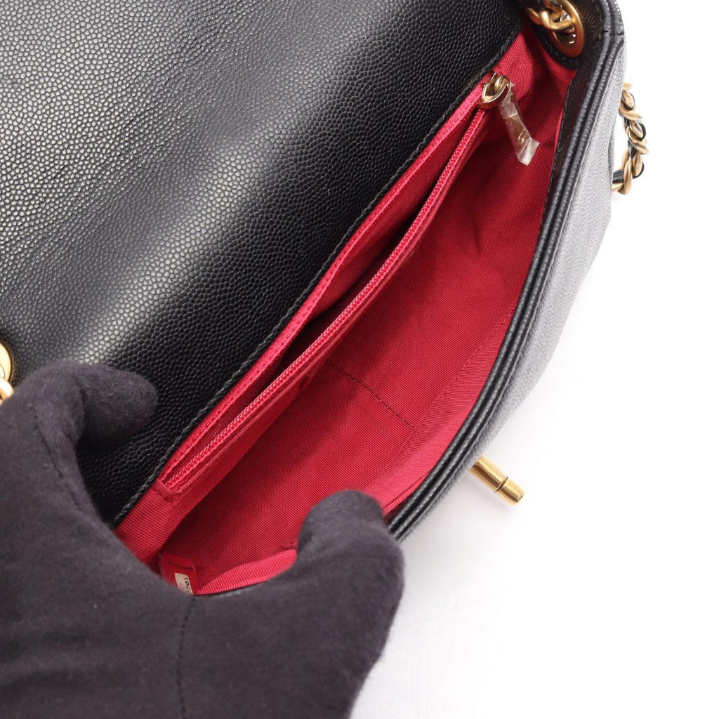 Chanel Shoulder Bag Quilted Full Flap 2-Way Black Caviar Leather Mini Chain — view 3