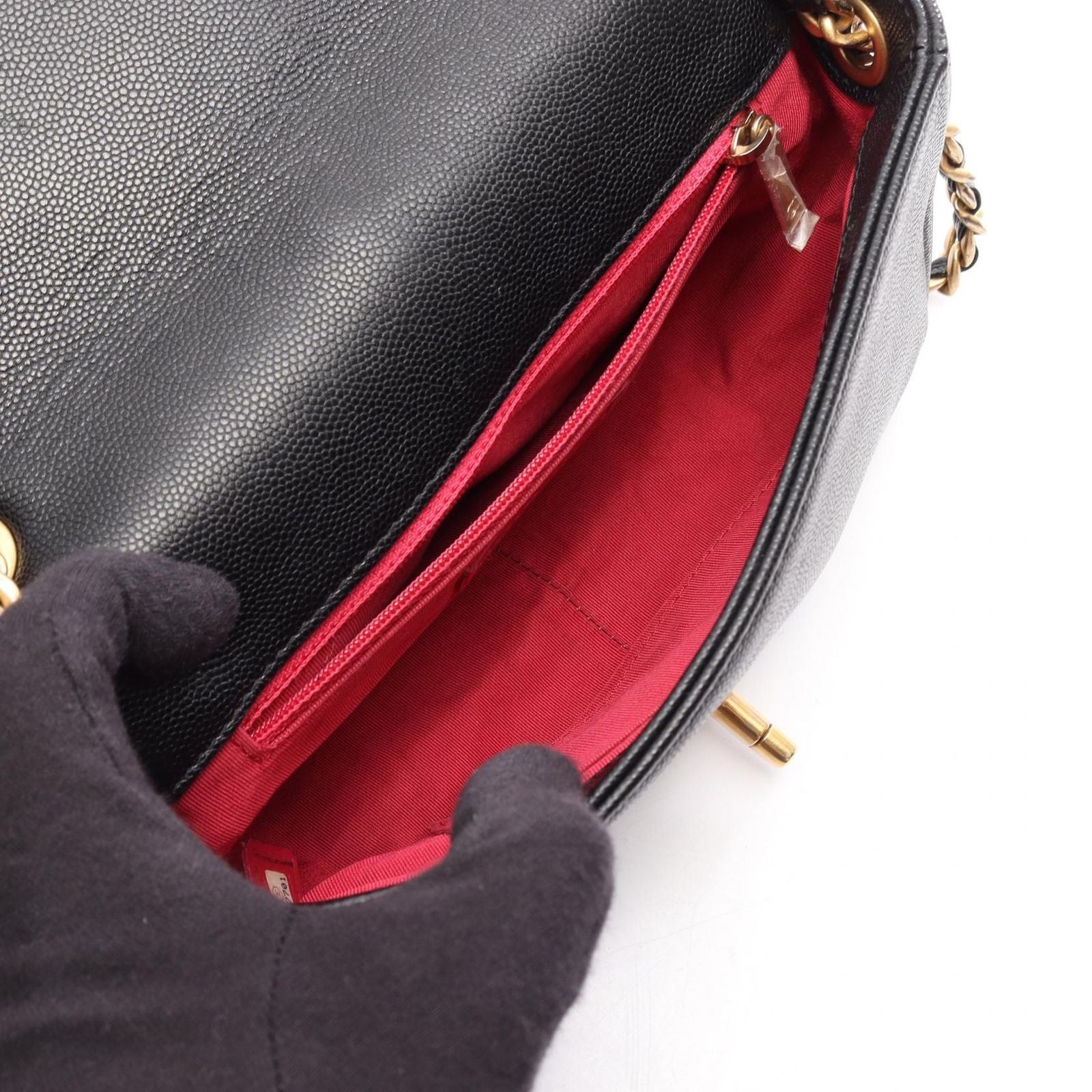 Chanel Shoulder Bag Quilted Full Flap 2-Way Black Caviar Leather Mini Chain — view 3