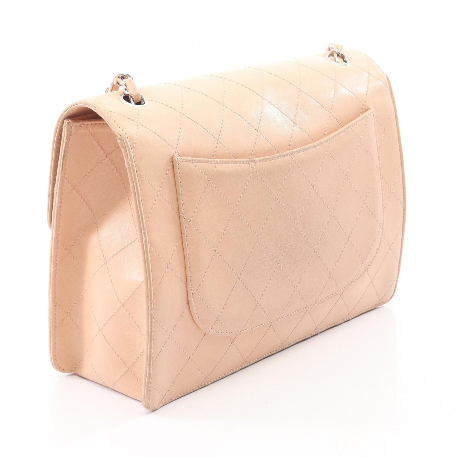 Chanel Shoulder Bag Maxi Quilted Chain Beige Lambskin — view 2