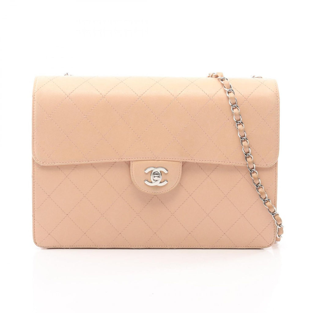 Chanel Shoulder Bag Maxi Quilted Chain Beige Lambskin
