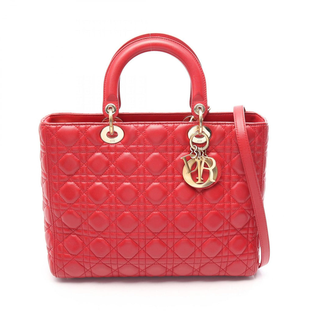 Dior Lady Dior Large 2-Way Red Leather Lady Dior Cannage Tote Bag
