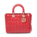 Dior Lady Dior Large 2-Way Red Leather Lady Dior Cannage Tote Bag