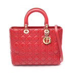 Dior Lady Dior Large 2-Way Red Leather Lady Dior Cannage Tote Bag