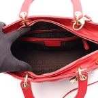 Dior Lady Dior Large 2-Way Red Leather Lady Dior Cannage Tote Bag — view 3