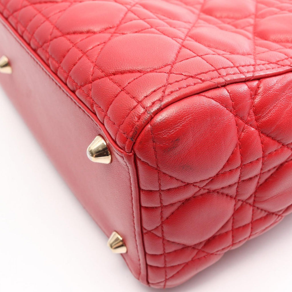 Dior Lady Dior Large 2-Way Red Leather Lady Dior Cannage Tote Bag — view 5