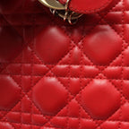 Dior Lady Dior Large 2-Way Red Leather Lady Dior Cannage Tote Bag — view 7