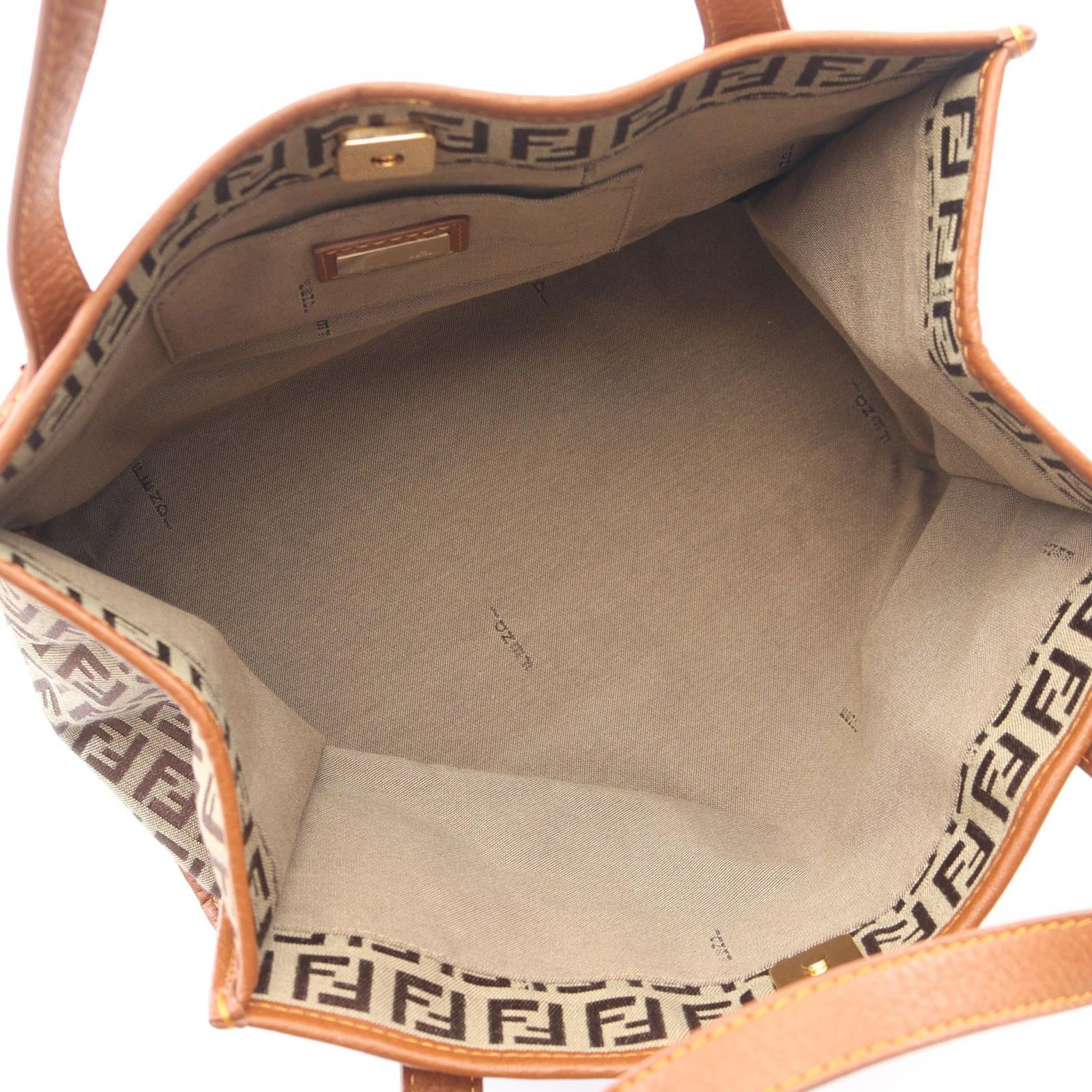 Fendi Tote Zucchino Beige Brown Canvas Handbag — view 3