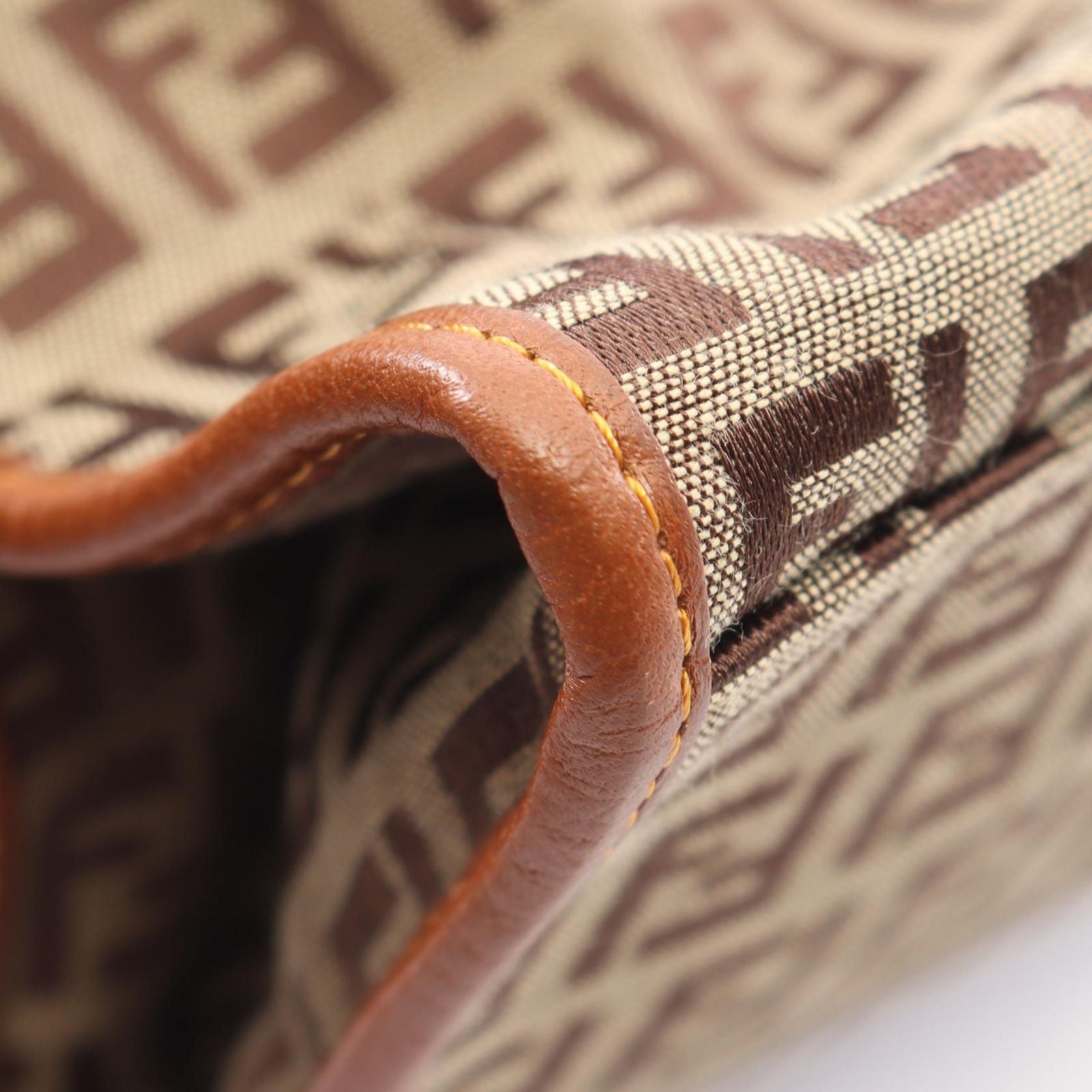 Fendi Tote Zucchino Beige Brown Canvas Handbag — view 6