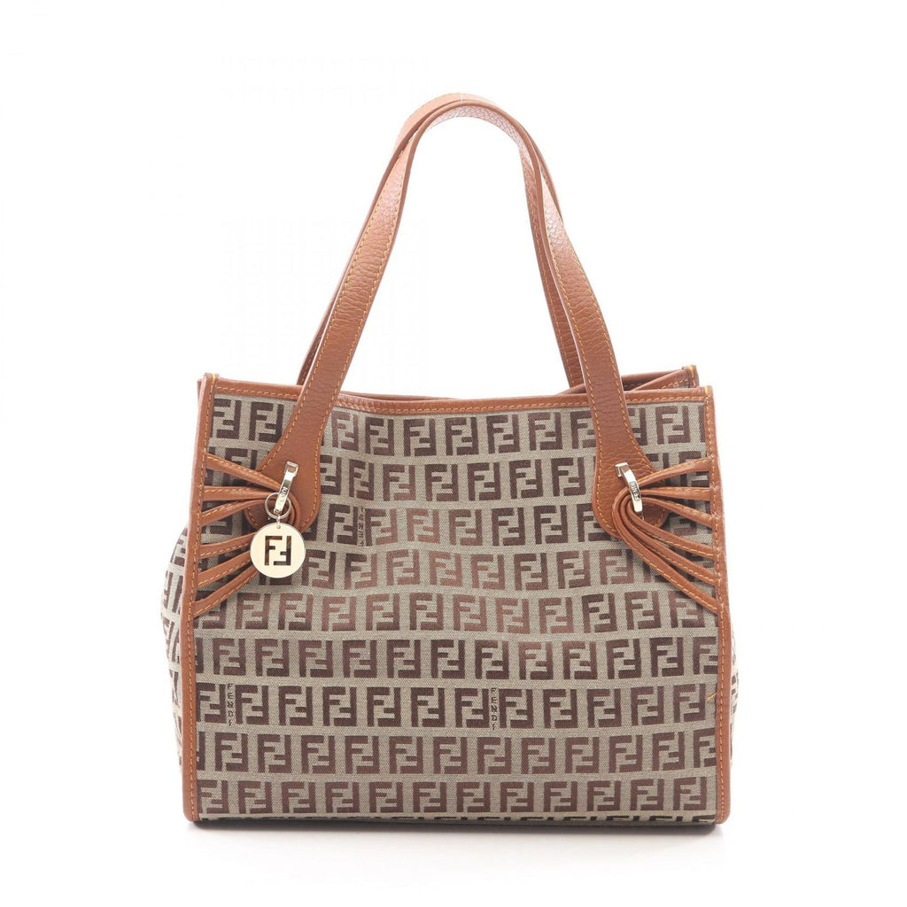 Fendi Tote Zucchino Beige Brown Canvas Handbag