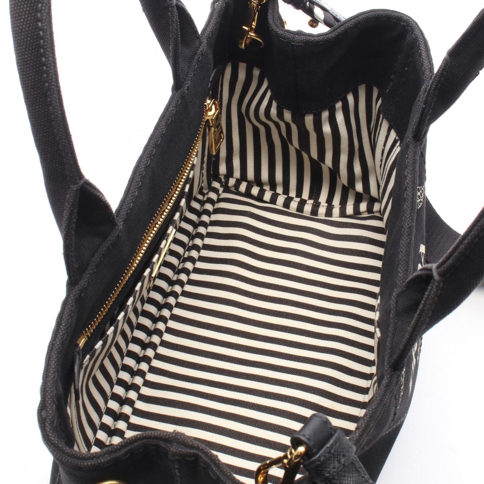 Prada Tote Bag Canapa 2-Way Black White Canvas Mini — view 3