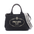 Prada Tote Bag Canapa 2-Way Black White Canvas Mini