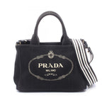 Prada Tote Bag Canapa 2-Way Black White Canvas Mini