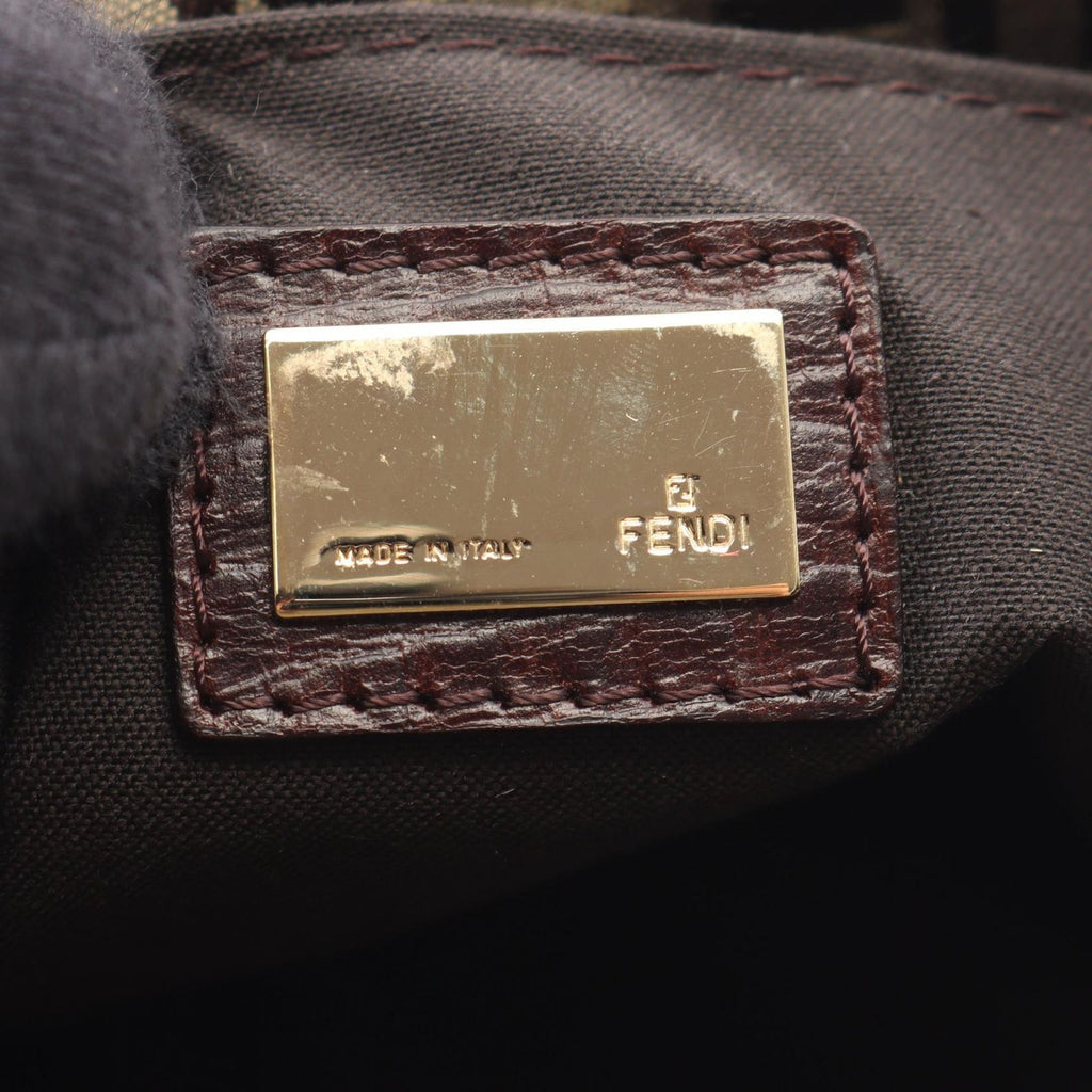 Fendi Shoulder Bag Zucchino Beige Brown Canvas Leather — view 4