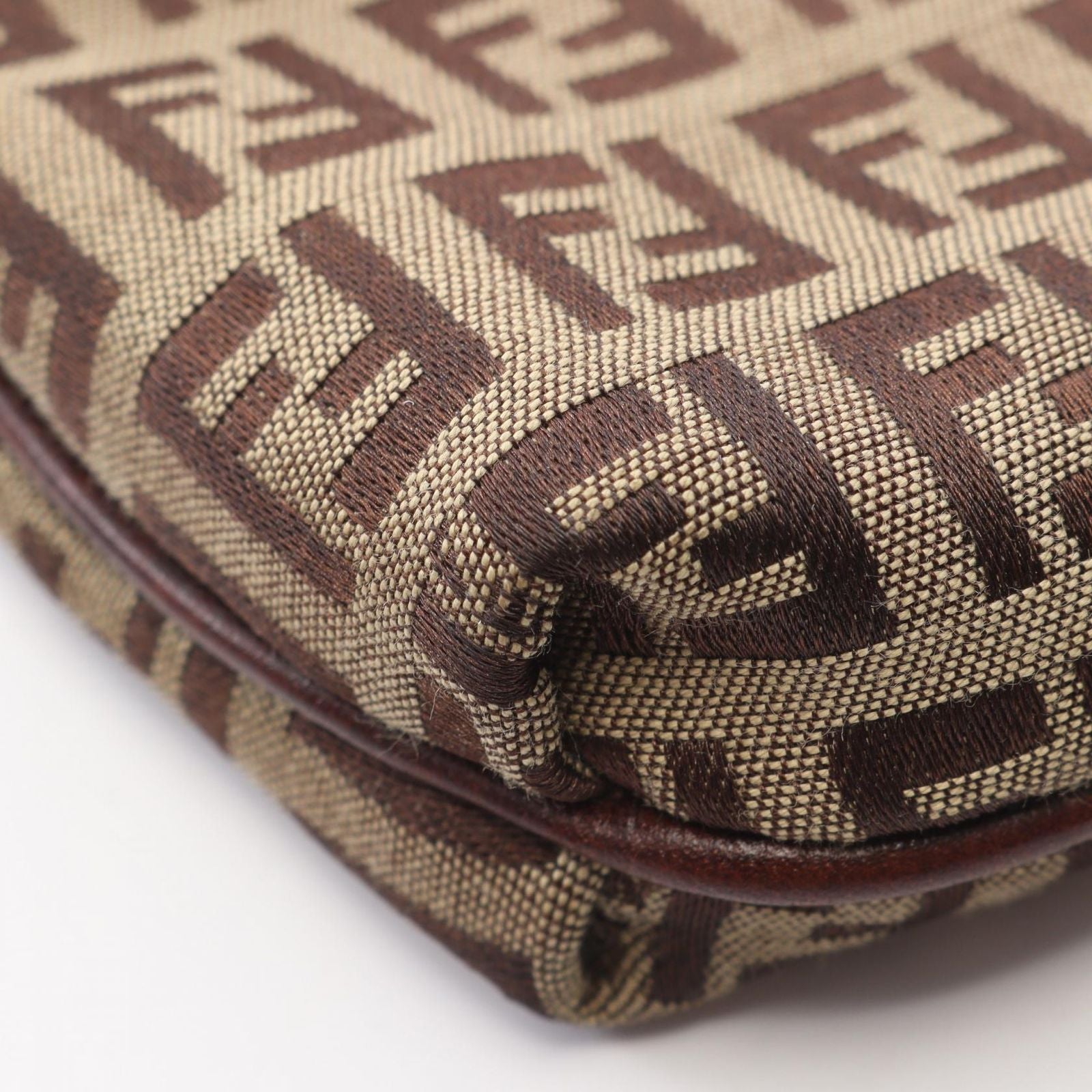 Fendi Shoulder Bag Zucchino Beige Brown Canvas Leather — view 5