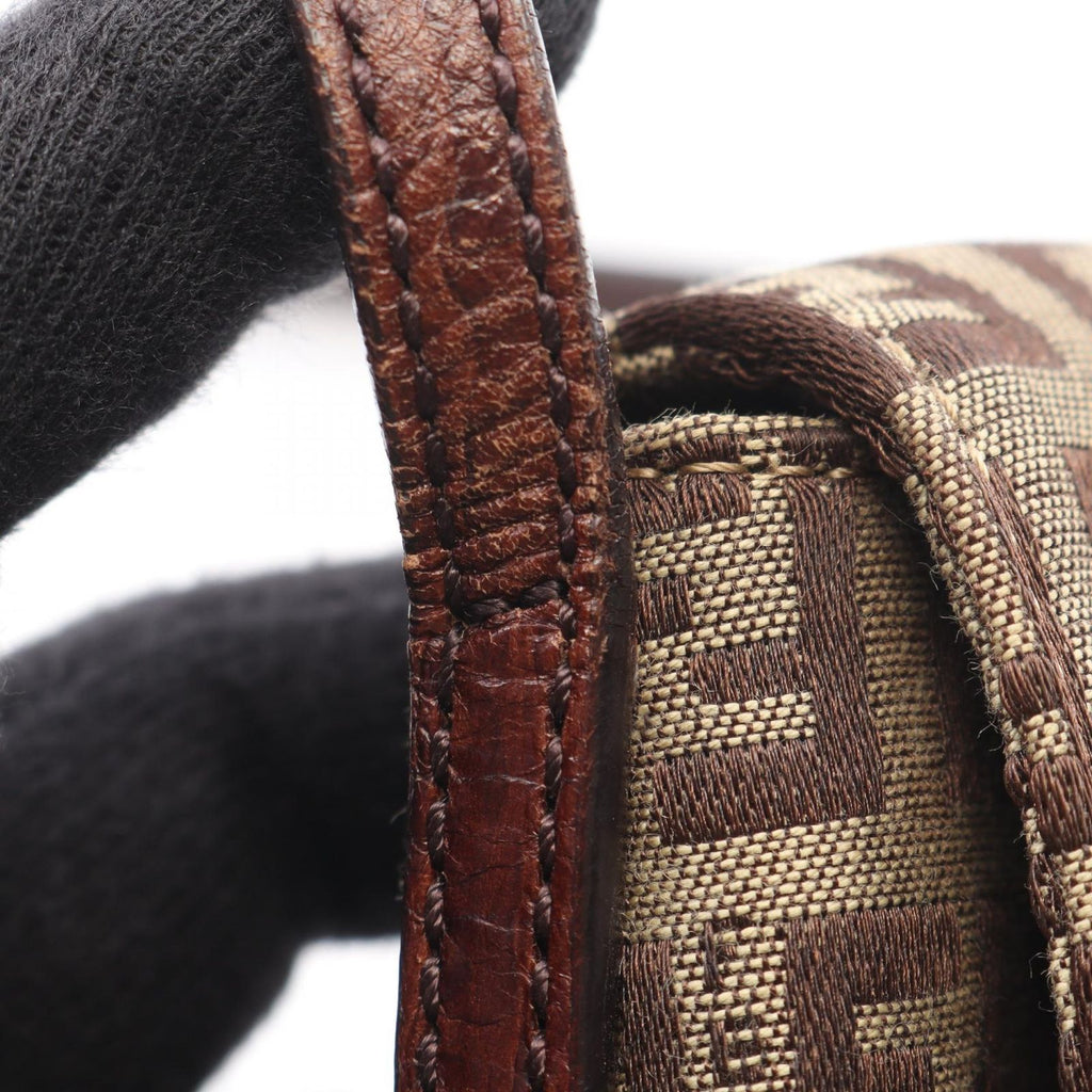 Fendi Shoulder Bag Zucchino Beige Brown Canvas Leather — view 6