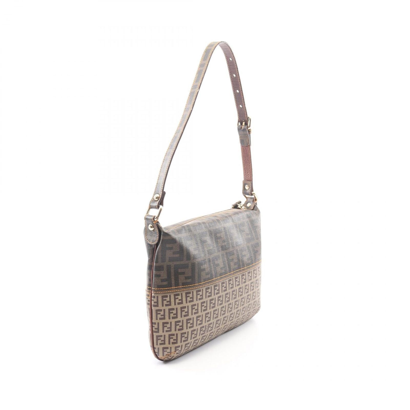 Fendi Shoulder Bag Zucca Zucchino Brown Canvas Leather — view 2