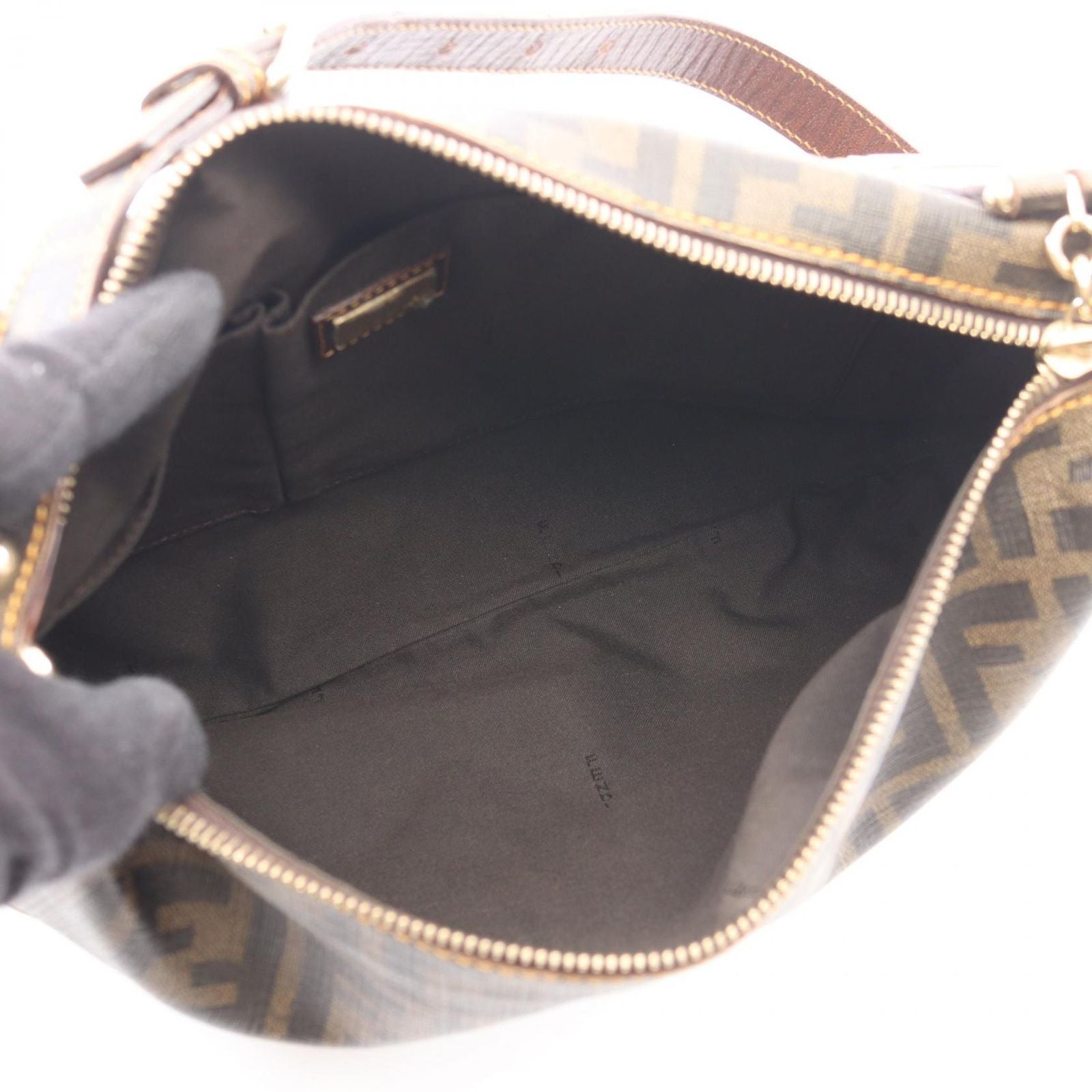 Fendi Shoulder Bag Zucca Zucchino Brown Canvas Leather — view 3