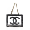 Chanel Tote Bag CC Logo Black Vinyl Patent Leather CC Clear Chain