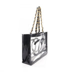 Chanel Tote Bag CC Logo Black Vinyl Patent Leather CC Clear Chain — view 2