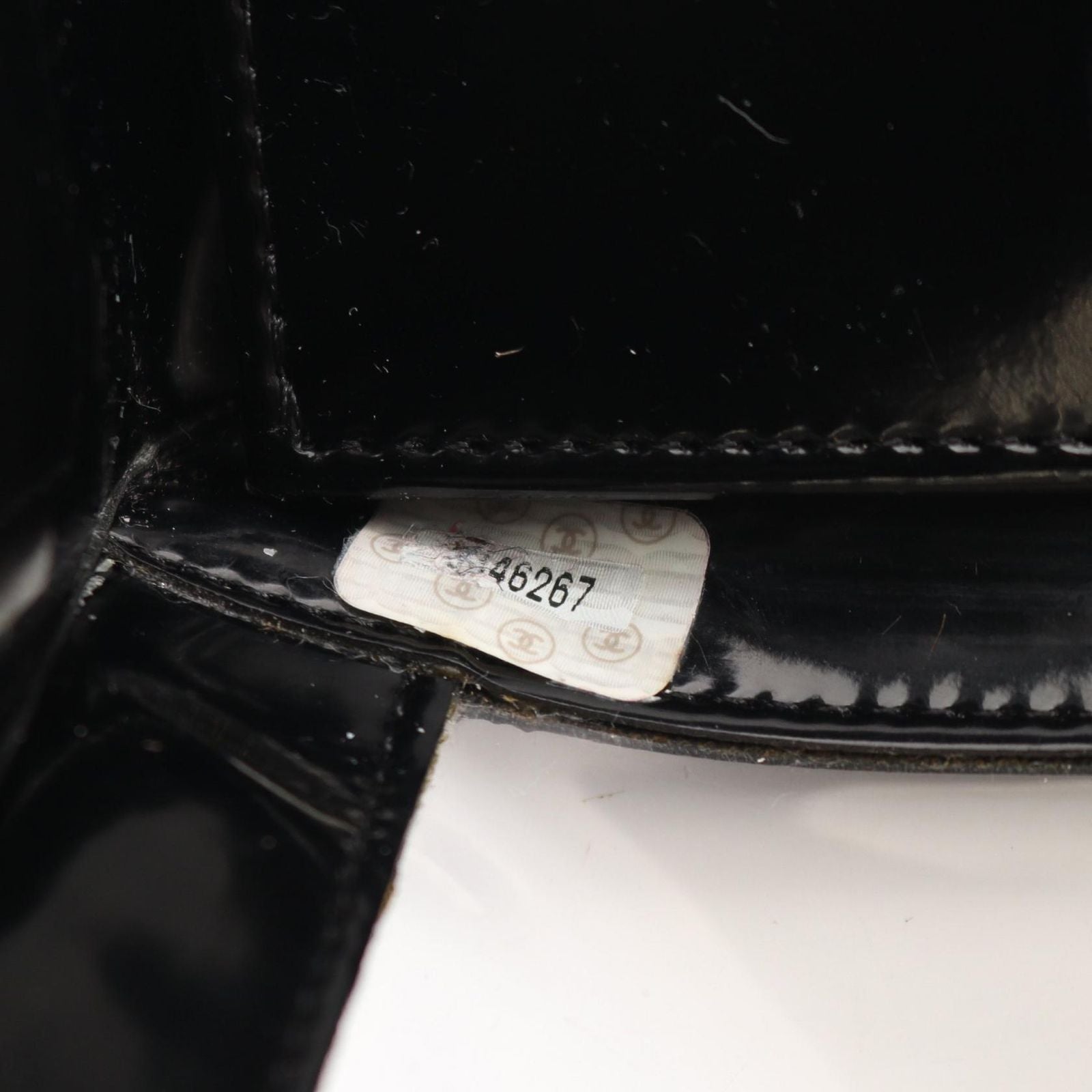 Chanel Tote Bag CC Logo Black Vinyl Patent Leather CC Clear Chain — view 5