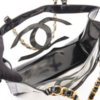 Chanel Tote Bag CC Logo Black Vinyl Patent Leather CC Clear Chain — view 3
