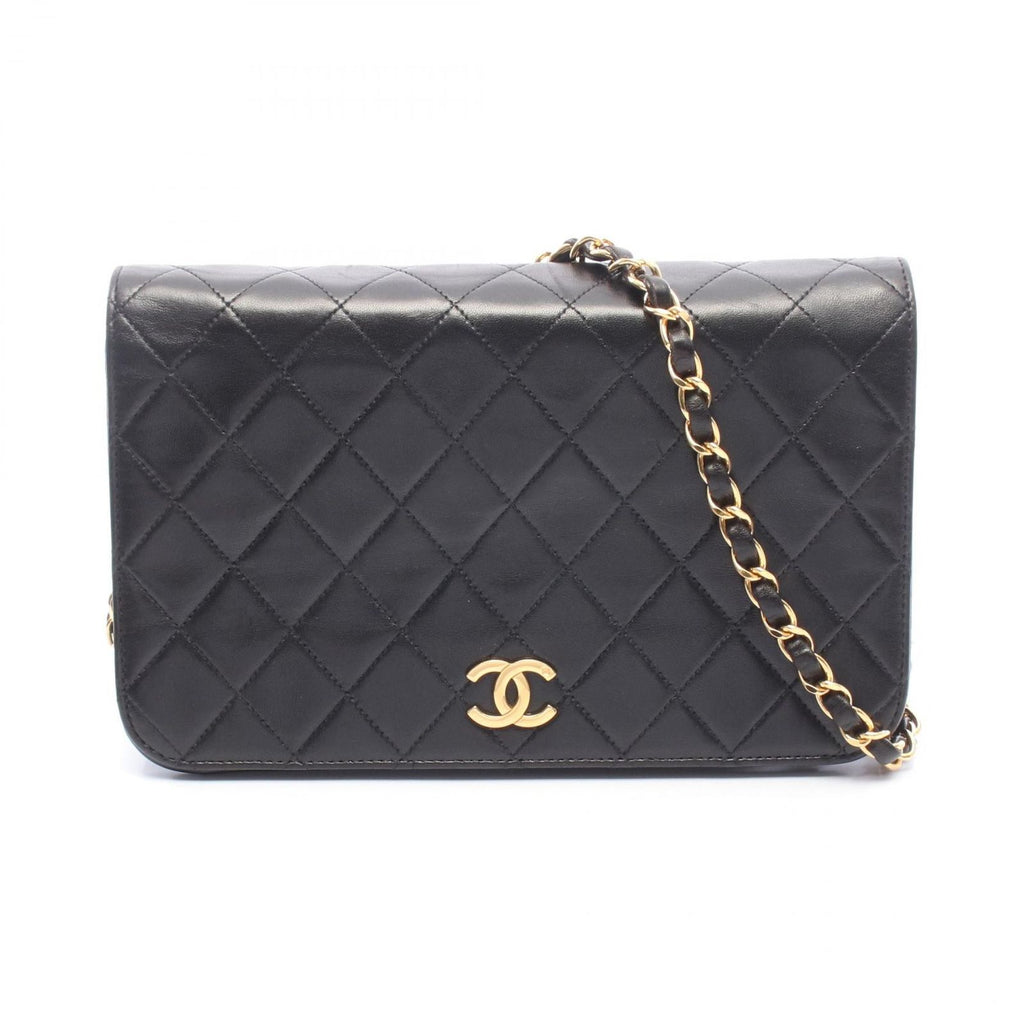 Chanel Shoulder Bag Quilted Full Flap Black Lambskin Push Lock Chain