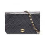 Chanel Shoulder Bag Quilted Full Flap Black Lambskin Push Lock Chain